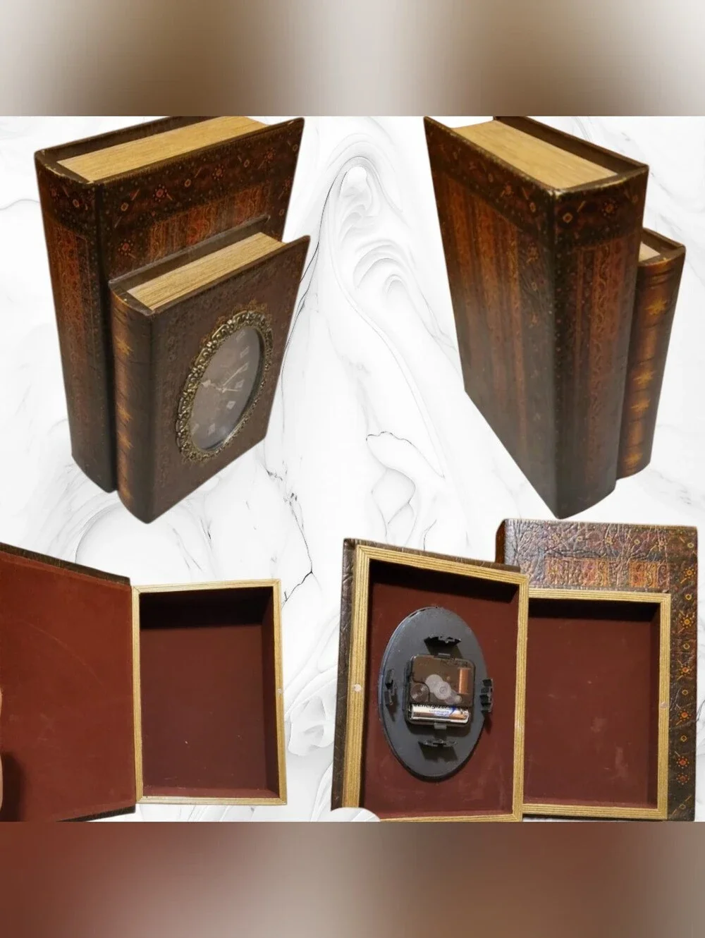 Vintage-Inspired Brown Wood Book Clock ..